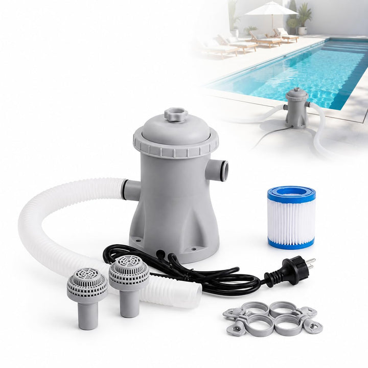 Pool Filterpumpe oberirdisch, 16W Pool Filterpumpe Komplettset mit Schlauch, leise versiegeltes ABS-