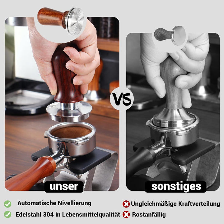 DIBTSA Espresso Tamper 51mm,Federbelasteter Kaffeestampfer mit 51 mm 304-Edelstahl-flache Basis und