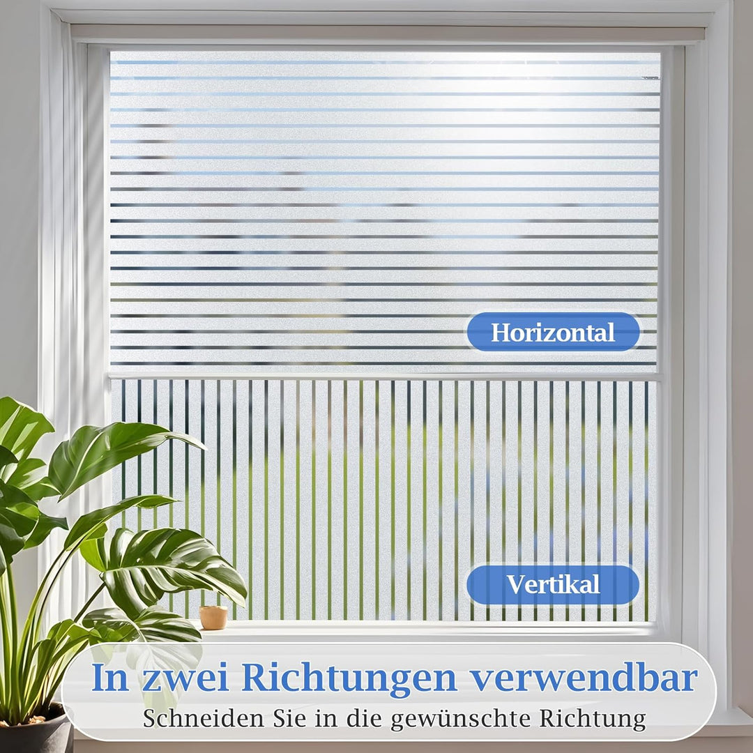 Lifetree Fensterfolie mit Streifen Sichtschutzfolie Selbstklebend Milchglasfolie ohne Klebstoff Funk