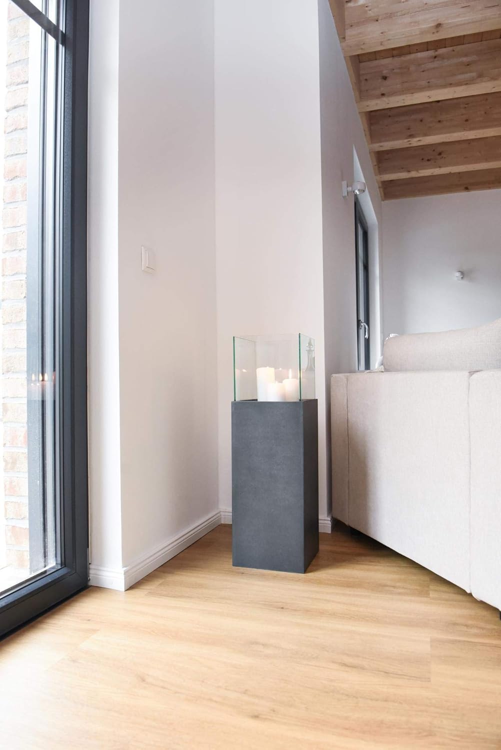 VIVANNO Windlicht-Säule Kerzenständer Deko-Laterne Candela Beton-Optik Anthrazit 80 cm hoch 25x25x80