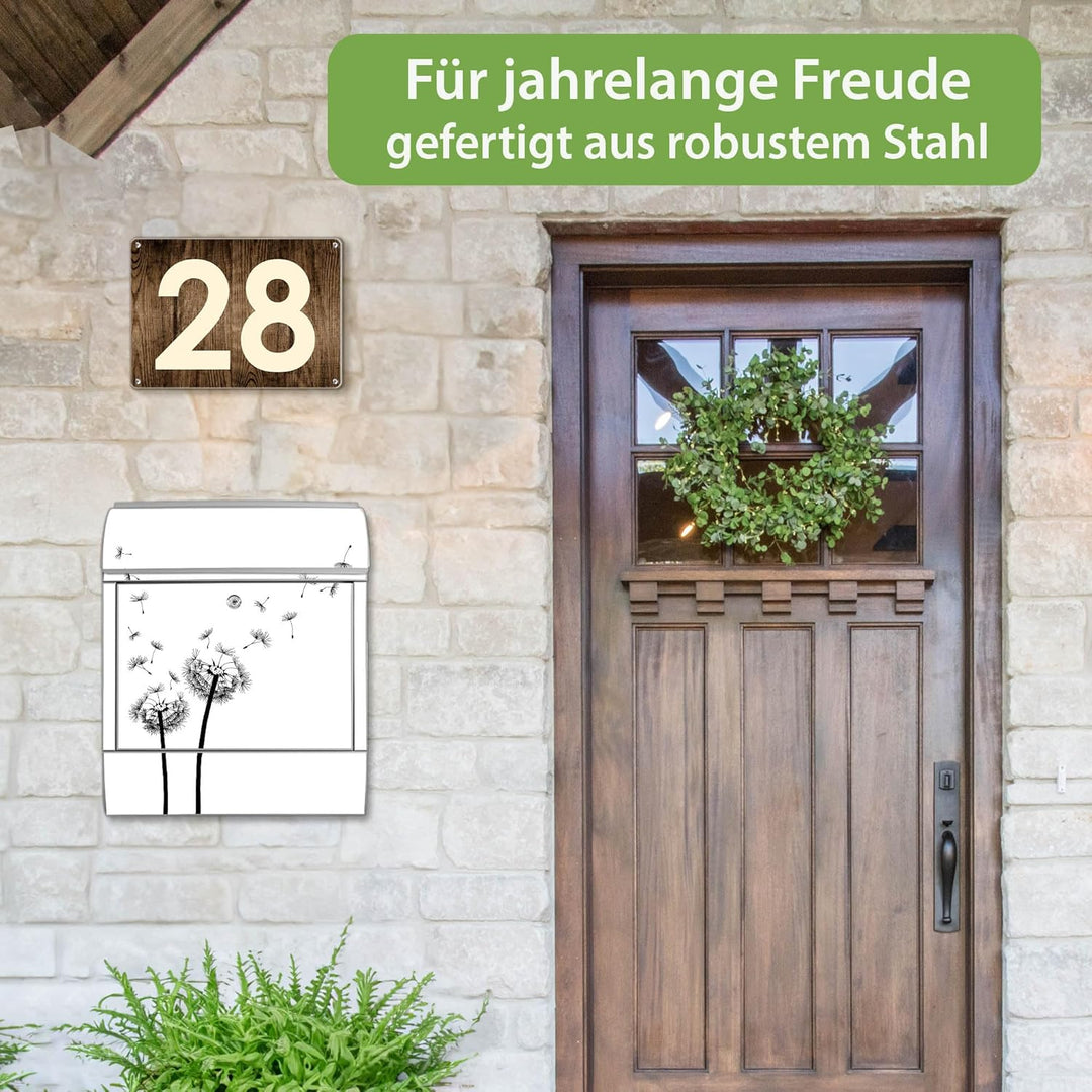 banjado® Design Briefkasten mit Motiv Pusteblume 2 39x47x14cm &amp; 2 Schlüssel - Briefkasten Stahl Silb