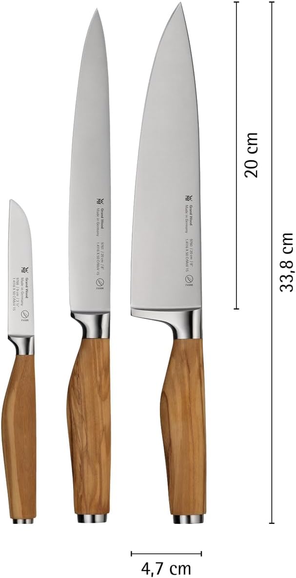 WMF Grand Wood Messerset 3teilig, Messer Holzgriff, Made in Germany, Olivenholzgriff, Messer geschmi