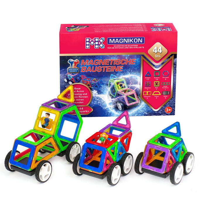 MAGNIKON Magnetische Bausteine “Der Autopark” - Magnetbau-Set 44-teilig, Magnetbausteine, ideal als