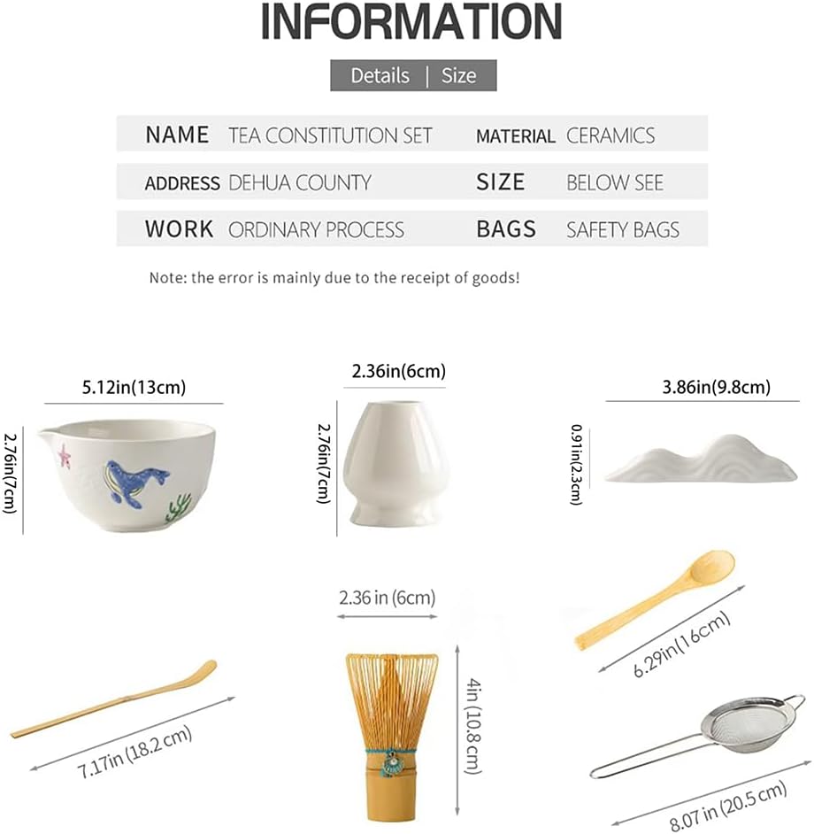 Japanisches Matcha-Tee-Set, 7-teilig, Keramik-Matchaschale mit Wal-Motiv, Bambus-Besen, Whisk-Halter