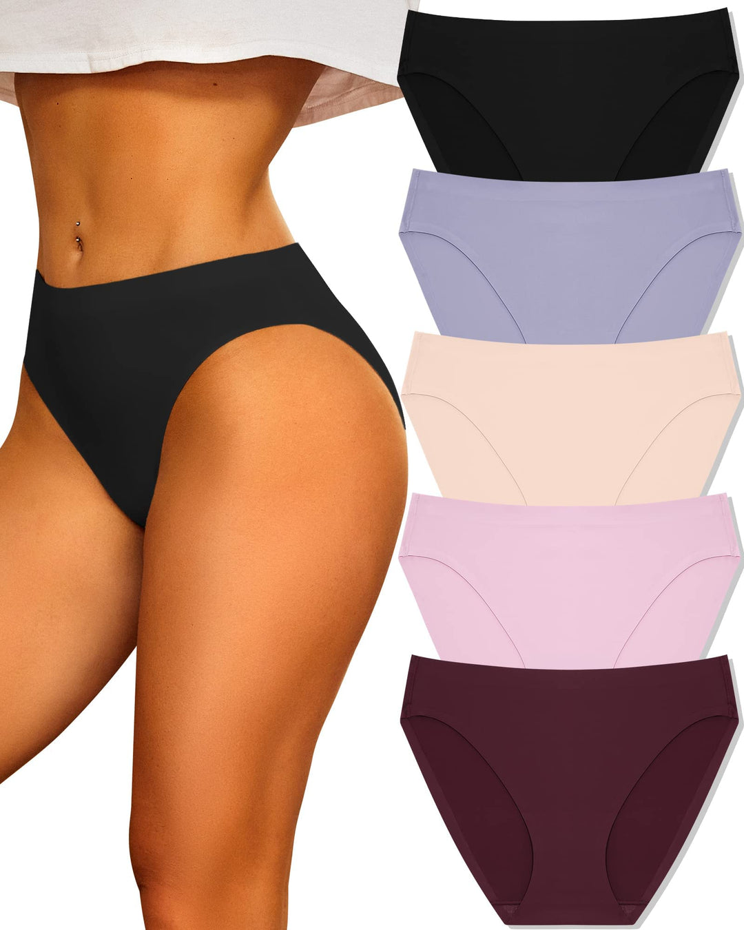 FINETOO 5er Pack Seamless Slips Damen Nahtlose Unterwäsche Unterhosen Nahtlo Hipster Unsichtbare Fra