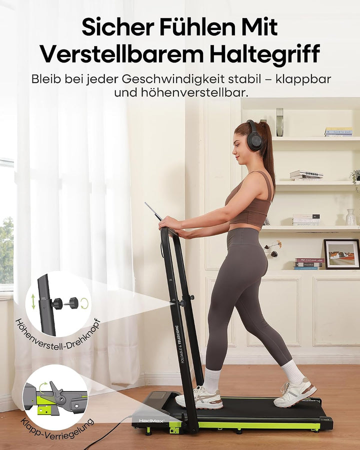 Walking Pad mit 10% Steigung 3,0 HP leises klappbares Laufband für Zuhause mit Magnet-Fernbedienung,
