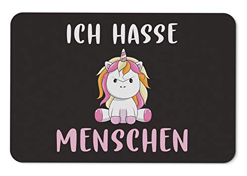 Tassenbrennerei Einhorn Fussmatte innen - Ich Hasse Menschen - Türmatte mit Spruch lustig - waschbar