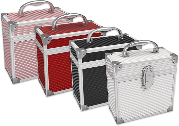 17,8 cm grosser Aluminiumkoffer für bis zu 35 EPs (in PVC-Taschen) und 35 Aussentaschen für Schallpl