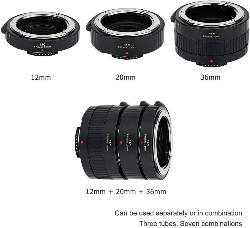 JJC AF Makro Zwischenringe Set 12MM 20MM 36MM für Nikon F Mount D850 D780 D750 D3500 D5600 D7500 D55