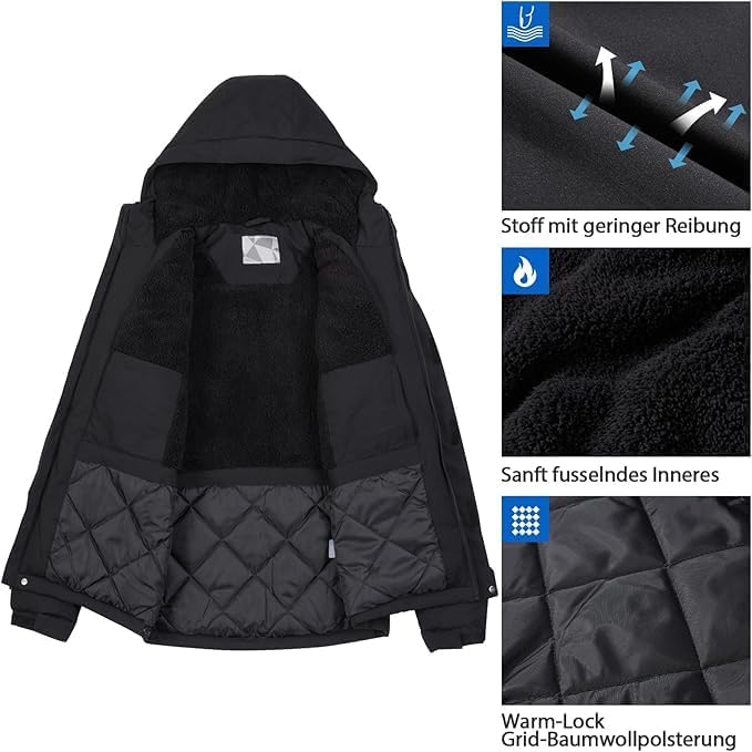 Herren-Skijacke, wasserdichte Outdoor-Jacke, winddichte Wanderjacke für Herren, Fleece-Futter, abneh