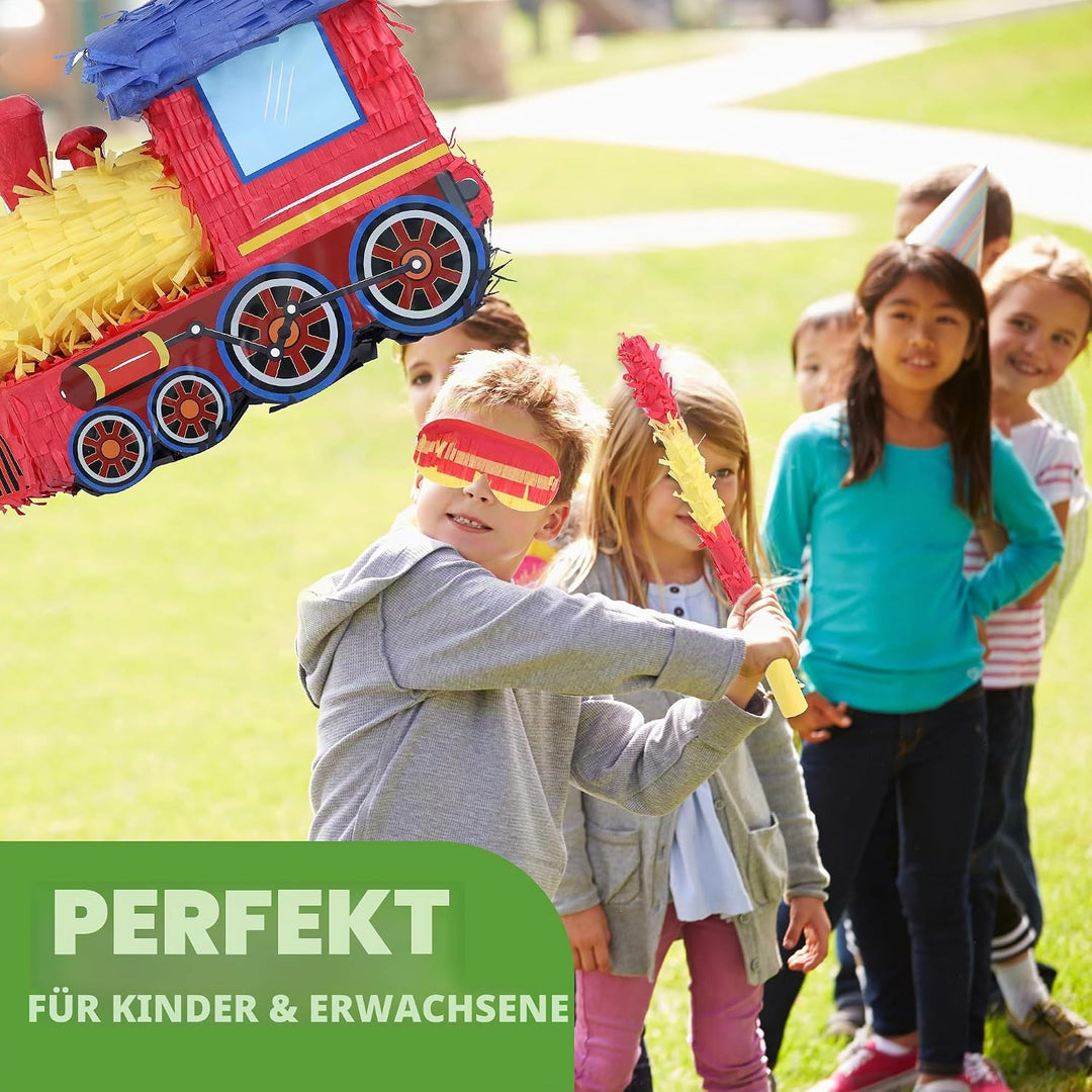 3D Zug Pinata Bundle mit einer Augenbinde und Fledermaus (42 x28 x17 cm), Pinata für Jungen Geburtst