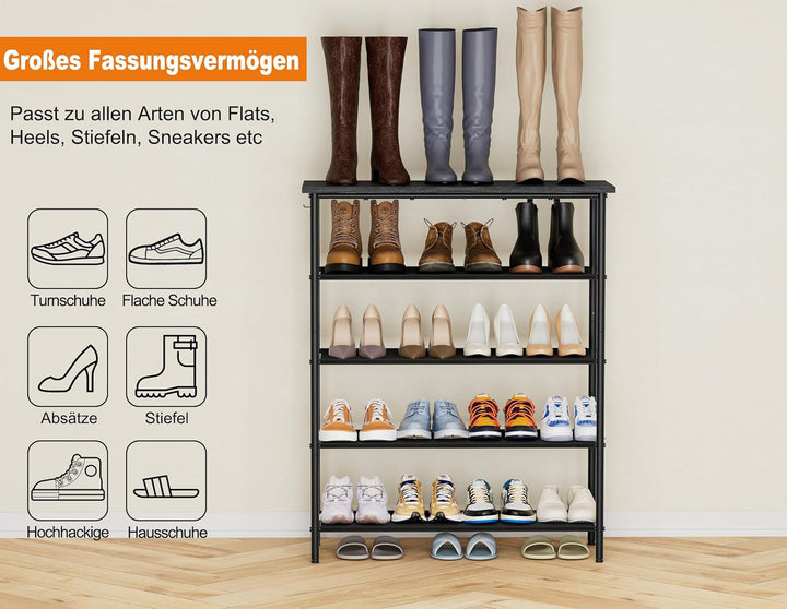 HOMIDEC Schuhregal,5-Ebenen Schuhablage mit Holzbrett als oberstes Regal | Schuhaufbewahrung für 15-