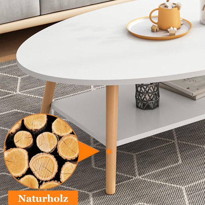 Anmas Power Doppelschicht Couchtisch, Weiss Beistelltische Holz,Wohnzimmertisch Oval,Tischbeine aus