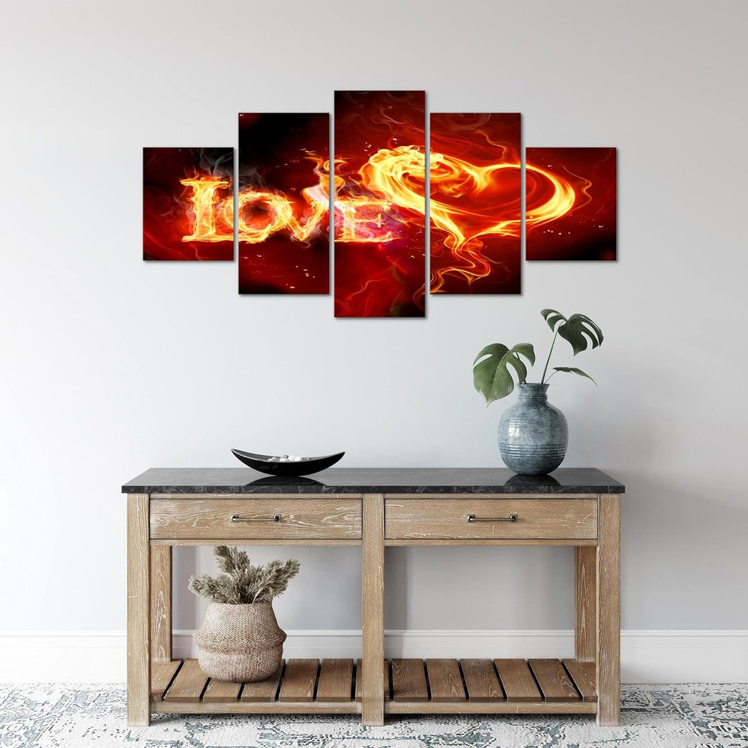 Runa Art Wandbilder Abstrakt Feuer Love 5 Teilig Bild auf Vlies Leinwand Deko Wohnzimmer Schlafzimme