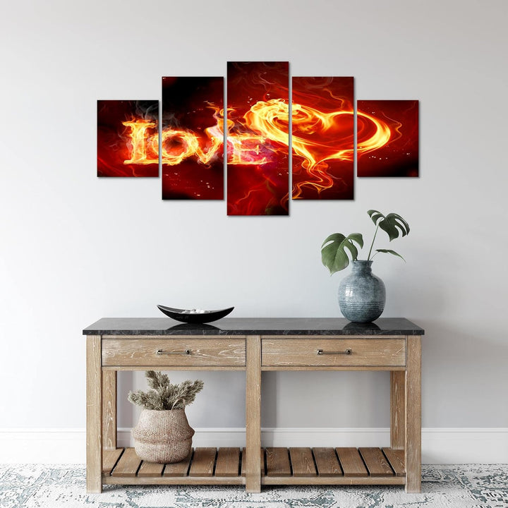 Runa Art Wandbilder Abstrakt Feuer Love 5 Teilig Bild auf Vlies Leinwand Deko Wohnzimmer Schlafzimme