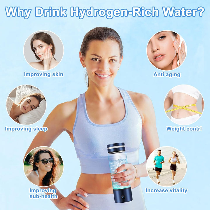 Wasserstoff-Wasserflasche,420ml Wiederaufladbarer Wasserstoff-Generator mit SPE PEM Technologie,Trag