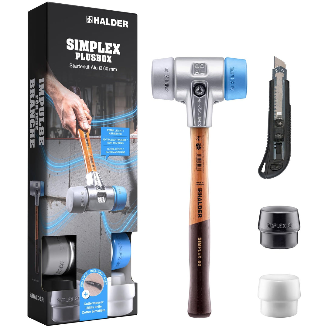 Simplex-Plusbox Starterkit Alu, Simplex-Schonhammer D60, TPE-soft/TPE-mid, mit Aluminiumgehäuse sowi