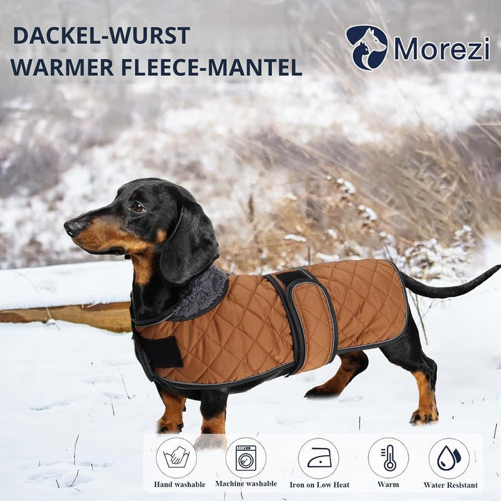 MOREZI Hundemantel Winter für Dackel - Wasserdichter Hunde Pullover mit Wolle Futter &amp; Verstellbaren