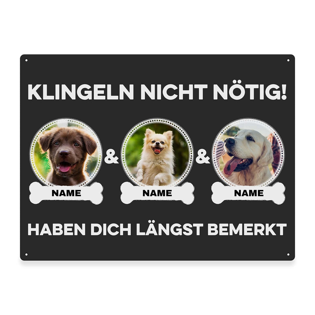 Hunde Schild personalisiert - Klingeln nicht nötig - Metallschild mit Foto und Name für aussen, wett