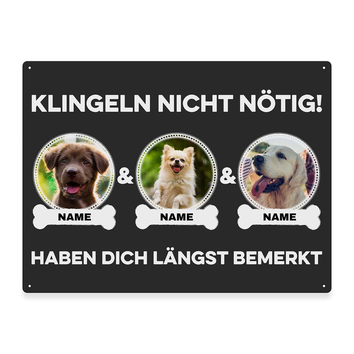 Hunde Schild personalisiert - Klingeln nicht nötig - Metallschild mit Foto und Name für aussen, wett