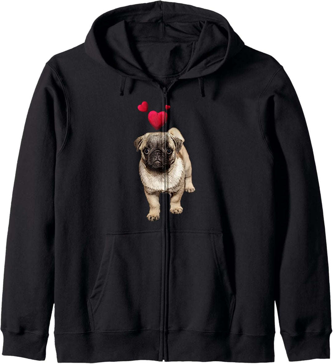 Shirt mit Mops Hund und Herz Hundemotiv Kapuzenjacke