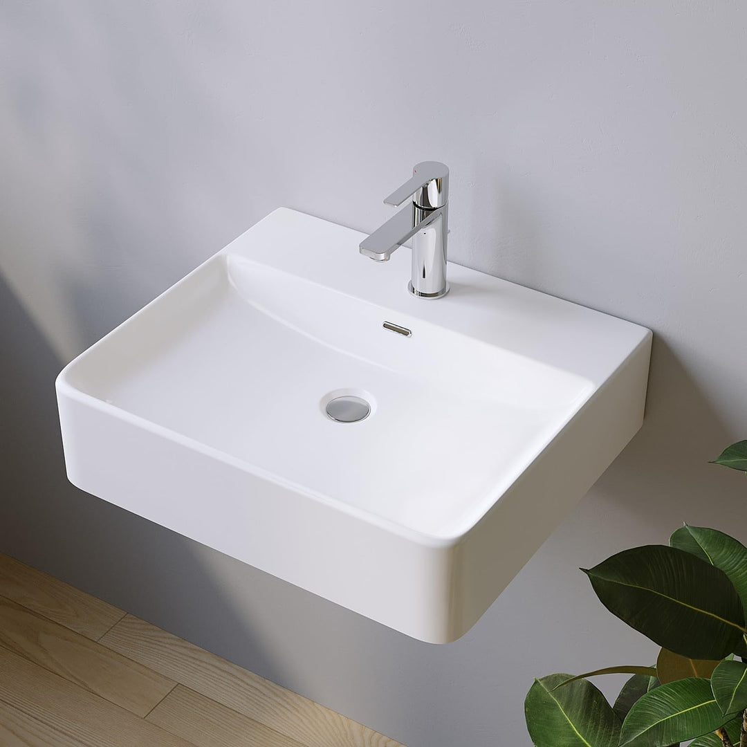 Waschbecken aus Keramik Weiss Eckig 50 x 42 cm Aufsatzwaschbecken für Waschtisch Unterschrank Waschp