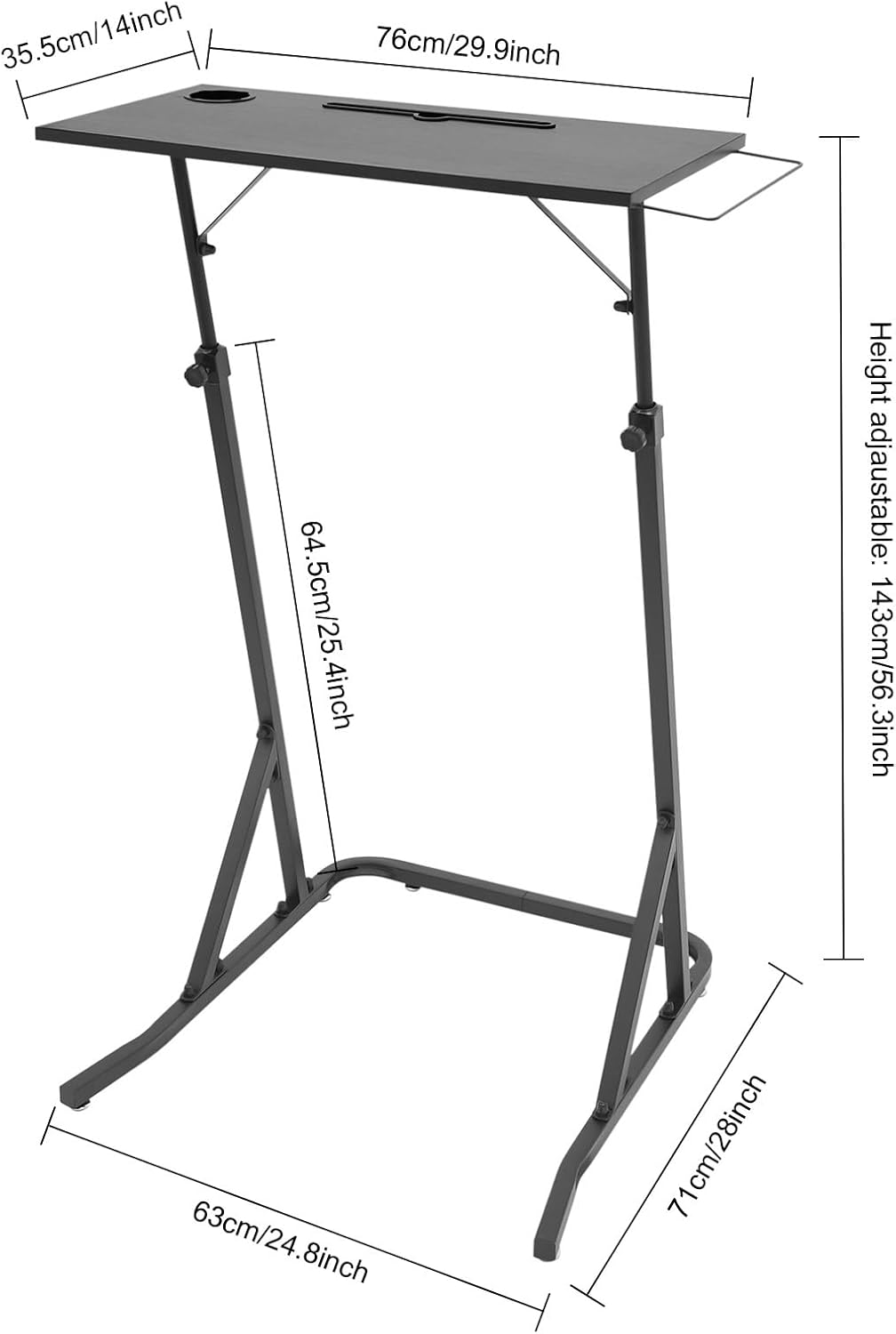 Fahrrad Schreibtisch Computerständer aus Stahlrohr, 64.5-143cm Verstellbare Höhe Walking pad Trainin