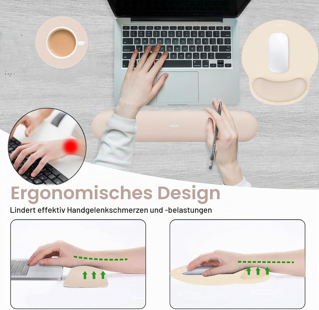 MOSISO Handgelenkstütze für Mauspad&Tastatur Set, Ergonomisch Kreisförmig Mauspad&Untersetzer rutsch
