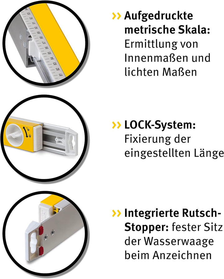STABILA Teleskop-Wasserwaage Type 80 T, 80–127 cm, Alu-Profil mit Teleskopsystem, 1 Horizontal-Libel