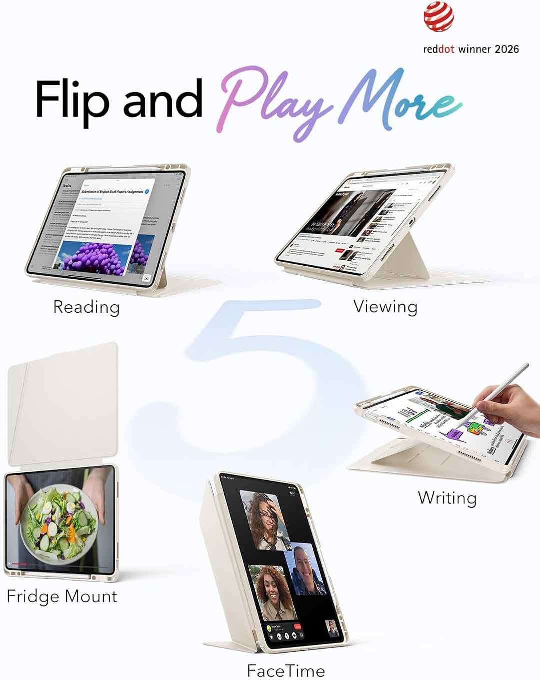 ESR Hülle für iPad Air 13 Zoll (2026/2025/2024) M4/M3/M2, Vertikale Stand, Mehrere Standwinkel, Ultr
