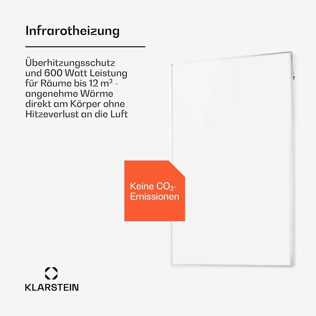 Klarstein Infrarotheizung mit Thermostat, 600W Elektroheizung, Smart Home Infrarotheizung zur Wandmo