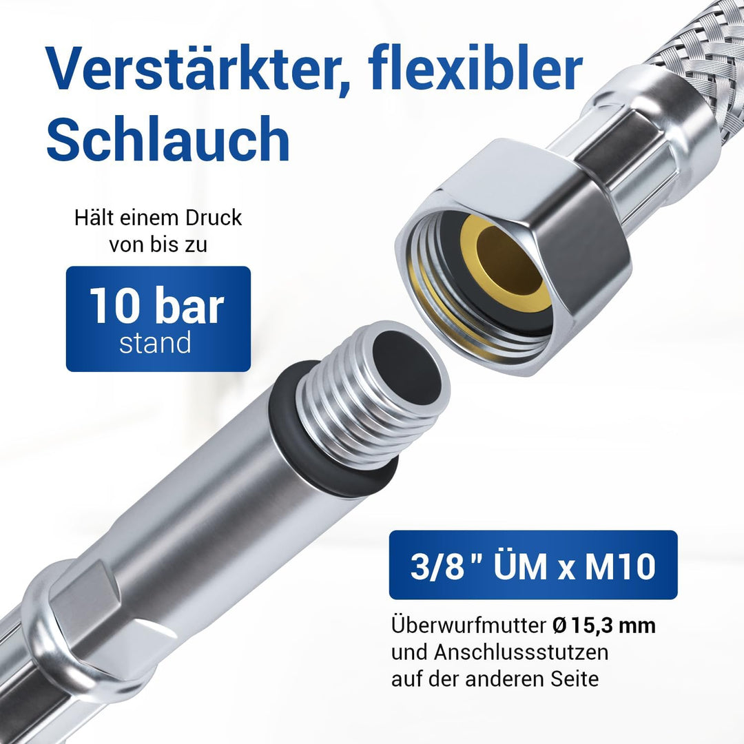 VIOKS Panzerschlauch 3/8 Zoll ÜM x M10 x 300 cm Anschlussschlauch Wasserhahn &amp; Verlängerung Wasseran