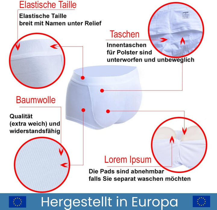 ARIUS Boxershorts mit Rückenpolsterung zur Erhöhung der Lautstärke und der Grösse des Gesässes und d