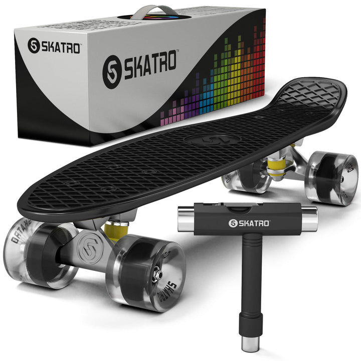 Skatro - Mini-Cruiser-Skateboard. 22 Zoll Kunststoff-Board im Retro-Stil, komplett mit Midnight Mist