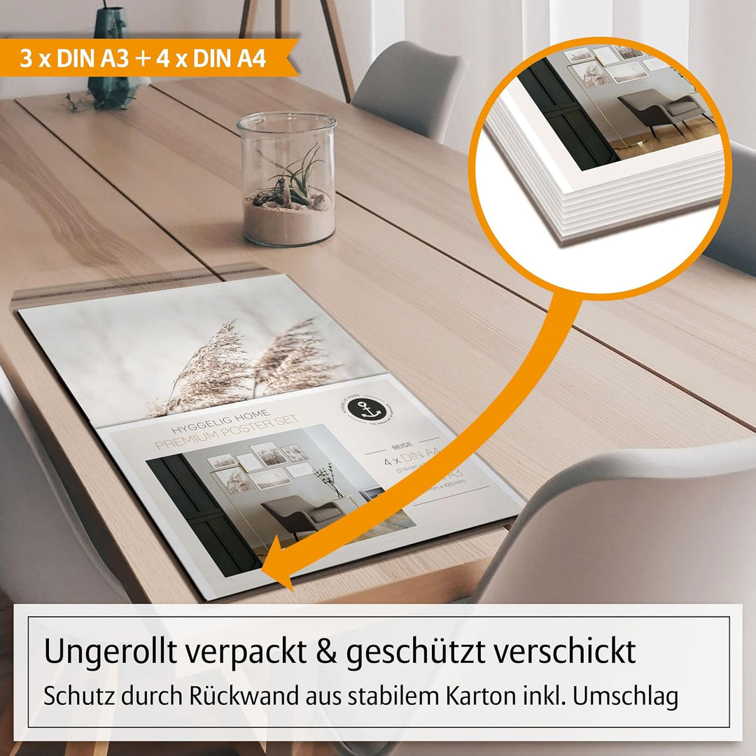 Hyggelig Home Premium Poster Set - 7 Gräser Bilder in Landschaft mit Blumen - Wandposter Boho Scandi