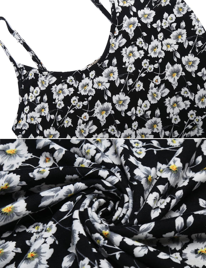 UNibelle Damen Sommerkleid Blumenmuster Kleid V-Ausschnitt Strandkleid Verstellbaren Spaghettiträger