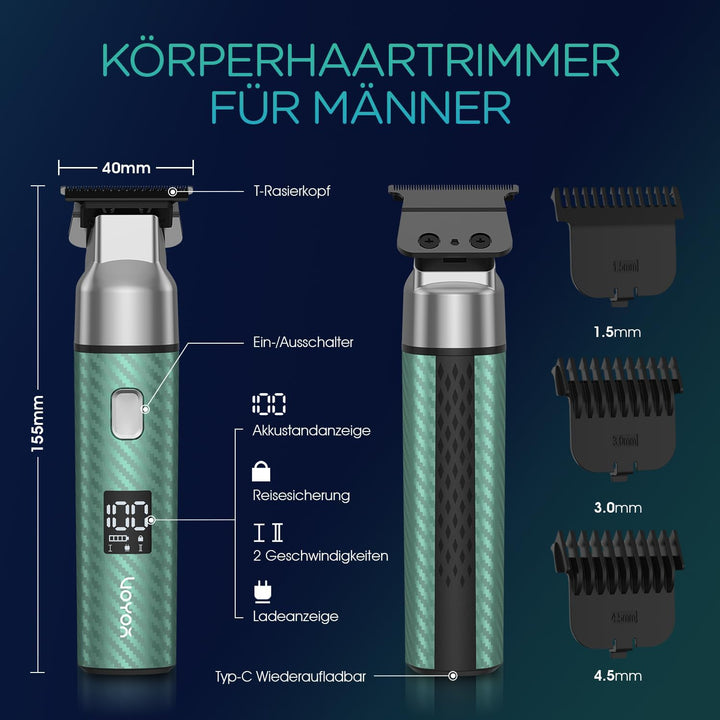 VOYOR Barttrimmer Herren,Ganzkörper Haarpflege,Rasierer und Haarschneider für Gesicht,Kopf und Körpe