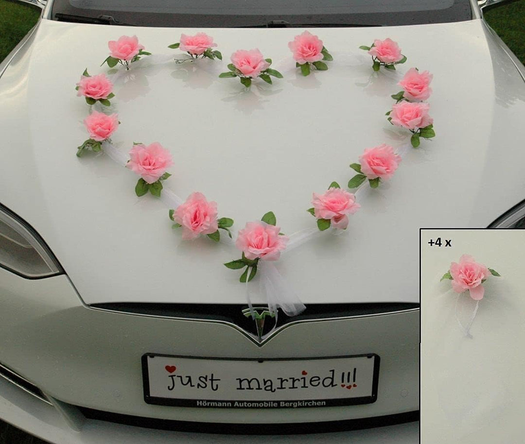 Organza Herz Auto Schmuck Braut Paar Rose Deko Dekoration Autoschmuck Hochzeit Car Auto Wedding Deko