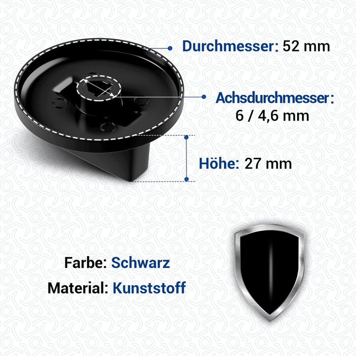 VIOKS Drehknopf Herd Knebel 52mmØ Set - 9x Herd Knopf Schwarz & Herd Ersatzteile Drehknopf 6mm Achse