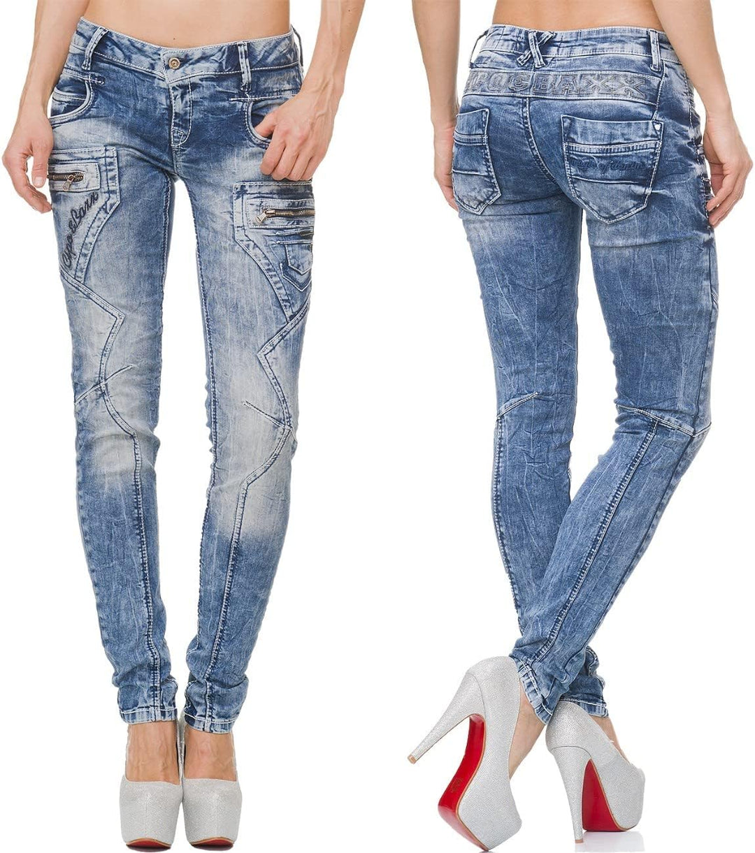 Cipo &amp; Baxx Damen Jeans Hose Hüftjeans Skinny Slim Fit Stretch 26W / 34L Blau - 33, 26W / 34L Blau -