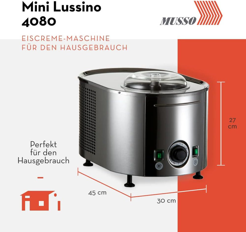 Eismaschine Musso Lussino MINI 4080 -Eiscrememaschine aus Edelstahl mit Kompressor - Unverwüstlich u