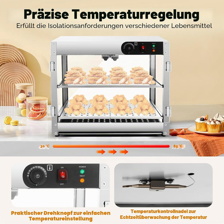 800W Wärmeschrank Lebensmittelauslage Vitrine Oben montiert Warmhaltetheke 30-85°C für Warmhaltethek
