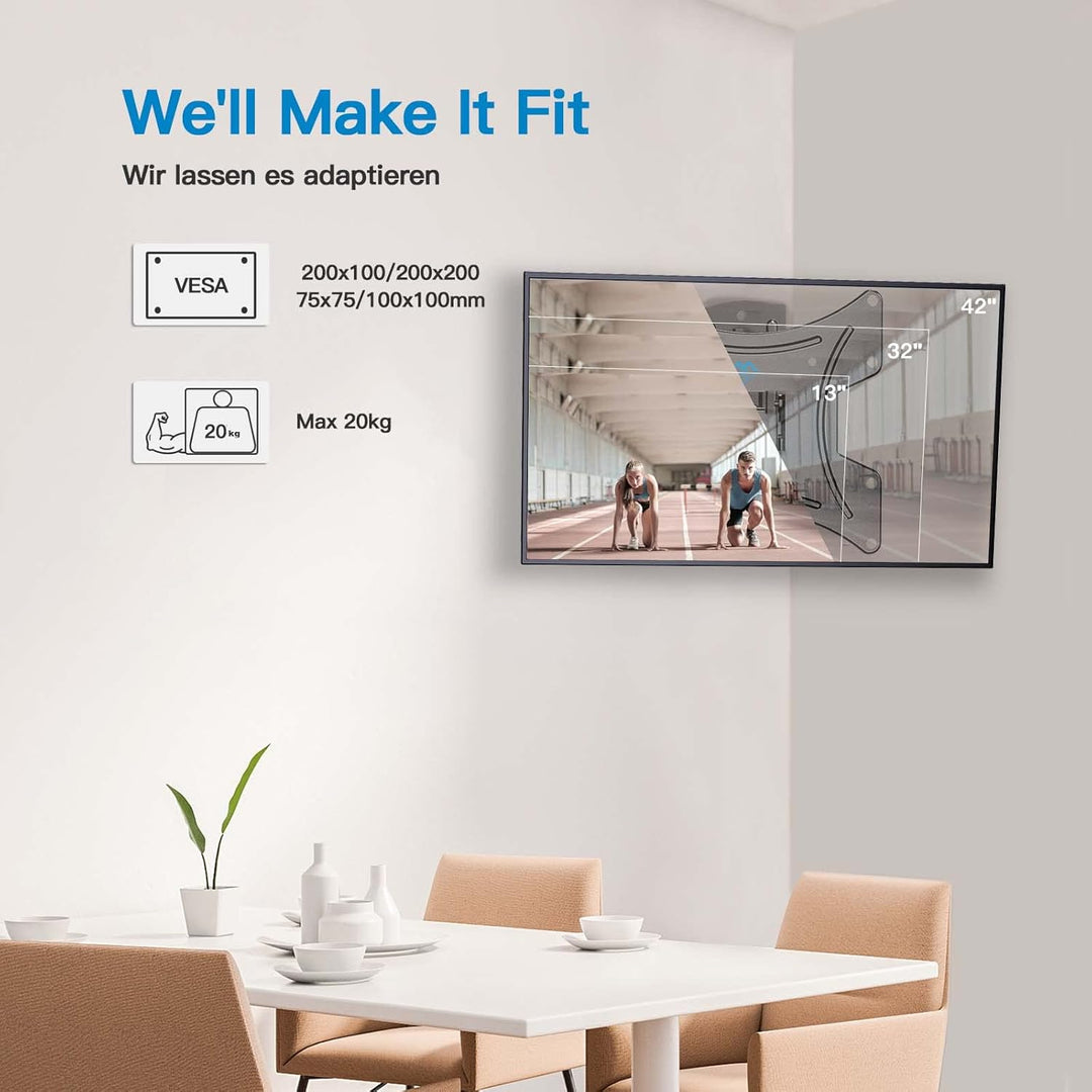 PERLESMITH TV Wandhalterung, Schwenkbare Neigbare TV Halterung für 13-42 Zoll Flach & Curved Fernseh