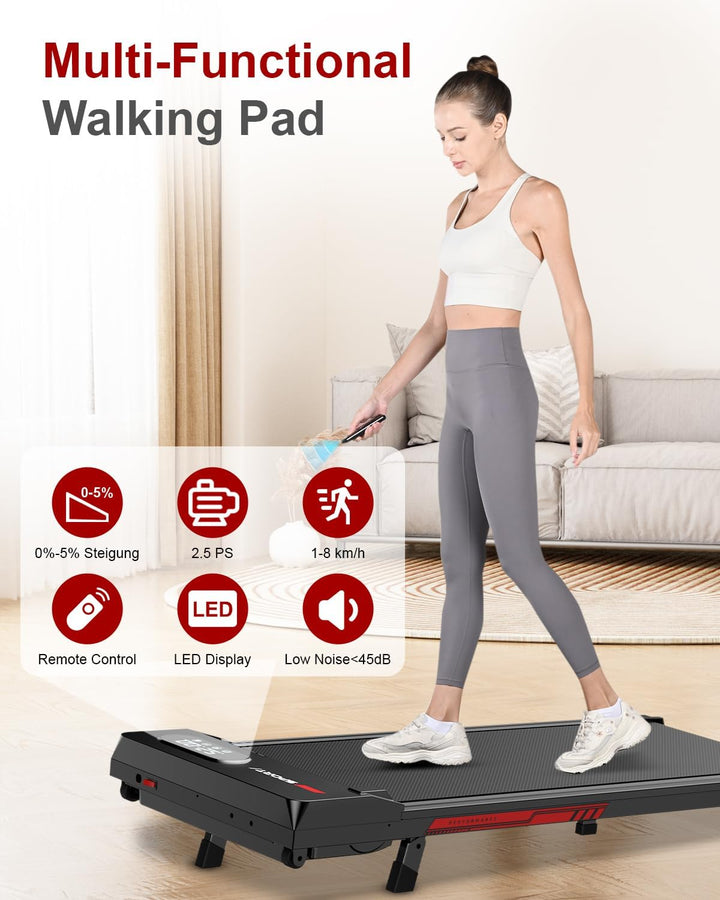 HomeFitnessCode Laufband mit Neigung - Walking Pad Laufpad für Zuhause Klein Mini Walkpad mit Steigu