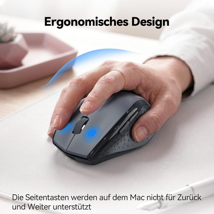 TECKNET PRO Bluetooth Maus Kabellos(2 BT 5.0+ 2,4 GHz) 6400 DPI Funkmaus | Wiederaufladbare, 6 Stufe