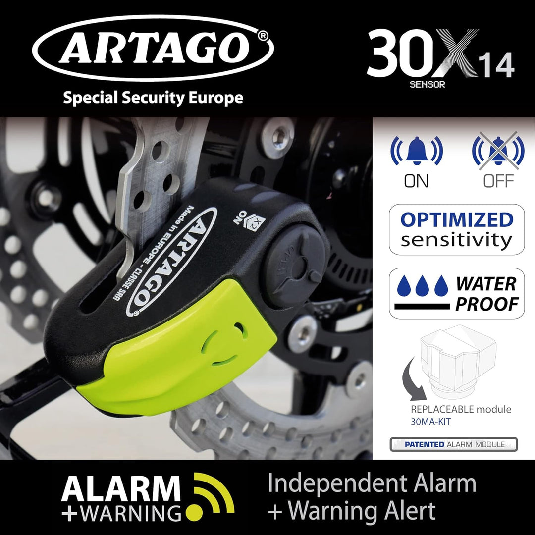 ARTAGO 30X5 Pack Bremsscheibenschloss mit Alarm 120db Hohe Sicherheit + Halterung für Ducati Monster