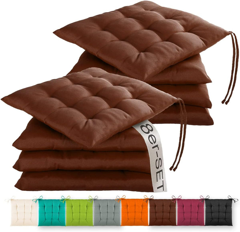 Gräfenstayn® 8er-Set Sitzkissen 40x40x3cm mit Haltebändern für Indoor und Outdoor mit Öko-Tex Siegel
