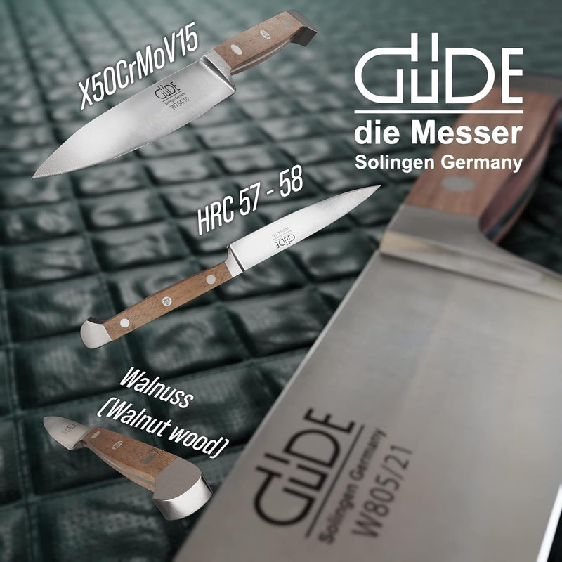 GÜDE Solingen - Spickmesser geschmiedet, 10 cm, Walnussholz, ALPHA WALNUSS, Office Messer, Doppelkro