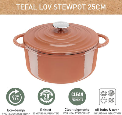 Tefal E26004 LOV Kochtopf 25 cm| wiedergewonnenes Gusseisen| optimale Wärmespeicherung| für alle Her