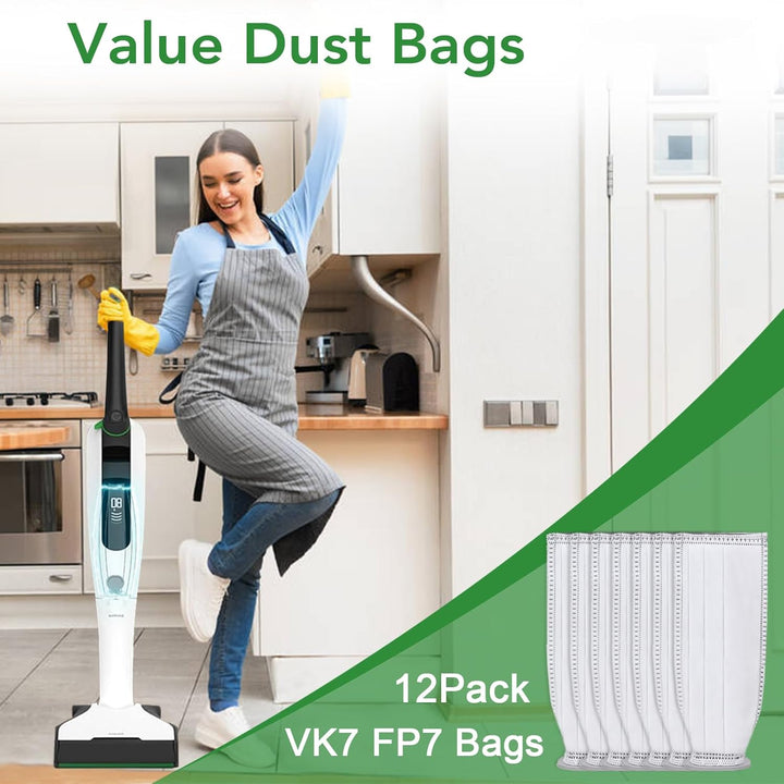 12 Stück Staubsaugerbeutel für Vorwerk Kobold VK7 Akku-Staubsauger, Kobold FP7 Premium Filtertüten E